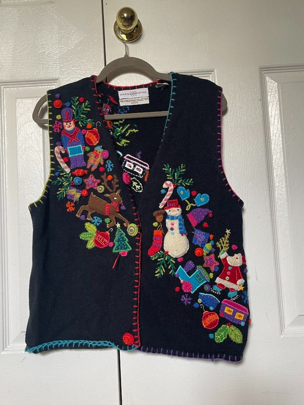 Marisa Christina 2000 Rainbow Christmas Sweater Vest Applique & Embroidery
